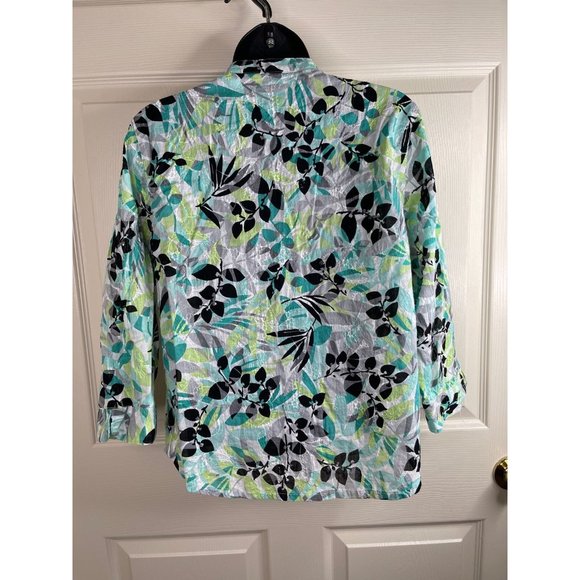 Alfred Dunner Blouse Women Size 12P Petite 12 Green Blue Semi Sheer Button Top - Picture 7 of 8